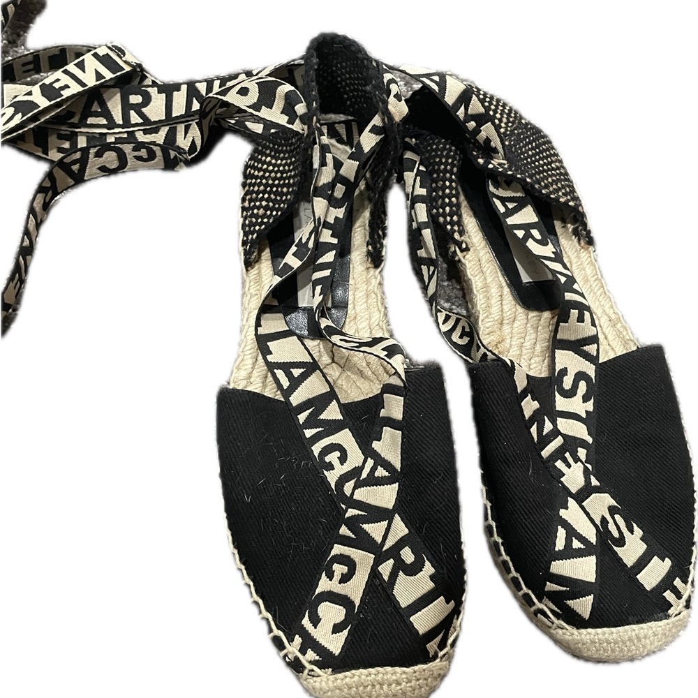 Stella McCartney Black and Cream Espadrilles with Text Pattern